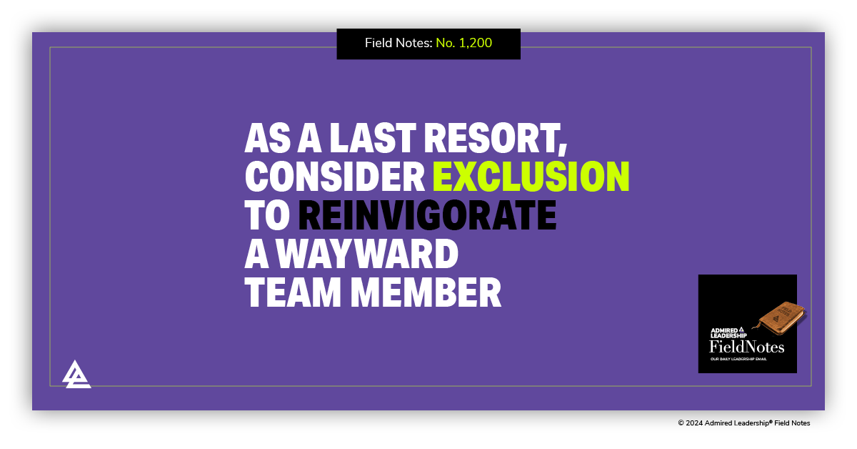 As a Last Resort, Consider Exclusion to Reinvigorate a Wayward Team Member